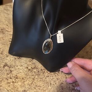 NWT BOUTIQUE Sterling Silver Necklace with blue pendant 925